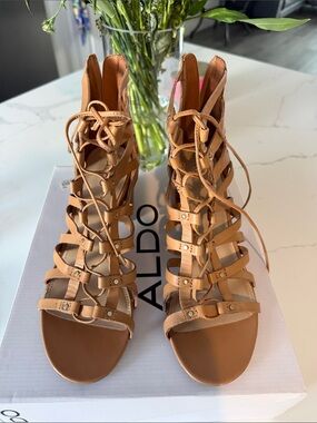 ALDO Tan Lace-Up Gladiator Strappy Sandals